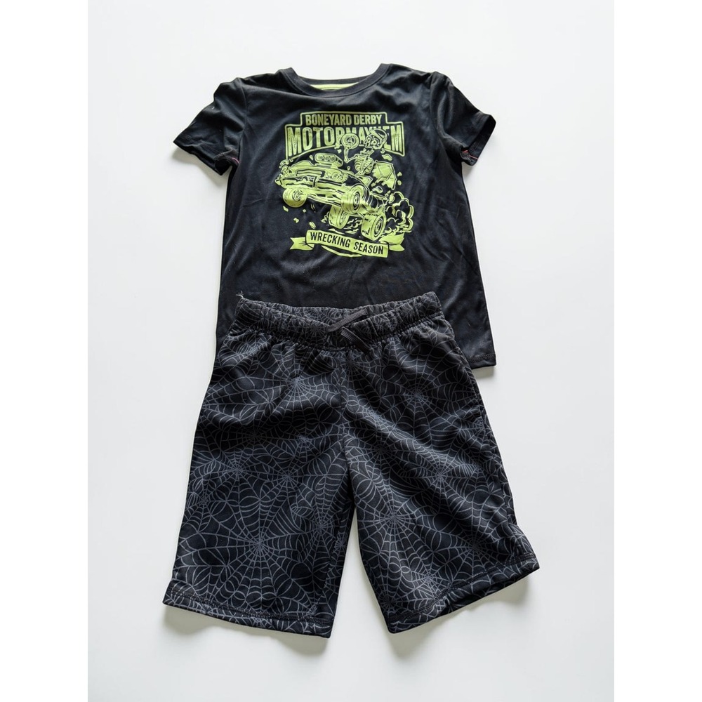 Cat & Jack Boys Pajama Set Size M 8 Boneyard Derby Monster Truck Spiderweb Black